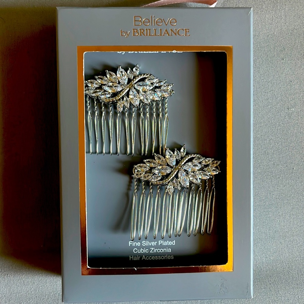Cubic circonia silver plated hair comb set